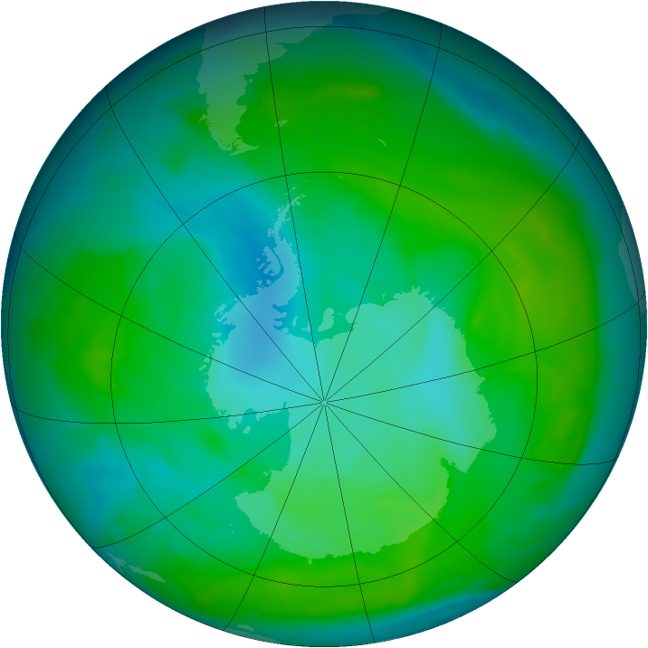 Antarctic ozone map for 30 December 2012